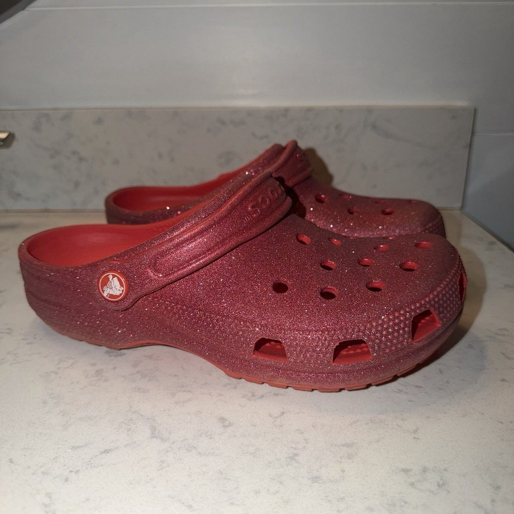 Crocs Classic Red Flame Glitter Clog Unisex Mens 5 Womens 7 Colorful Movie Inspo - Picture 7 of 8